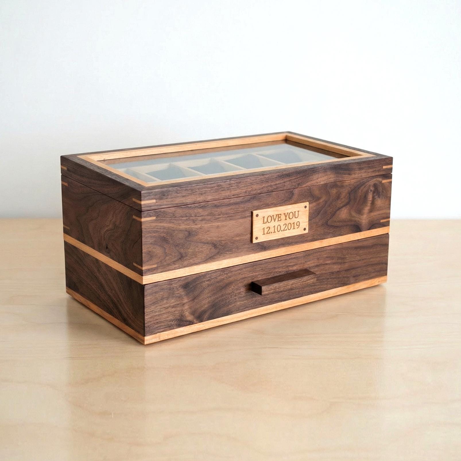 “Time Chest” MCM Wood Watch Box with Drawer | Watch Storage